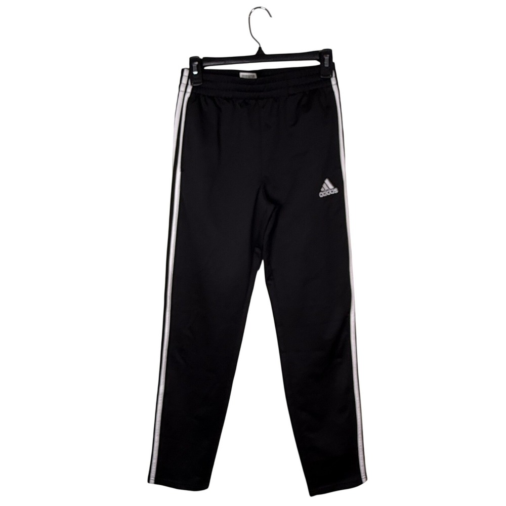 Adidas Kids Black Track Pants White Stripe Athletic Joggers L (14/16)